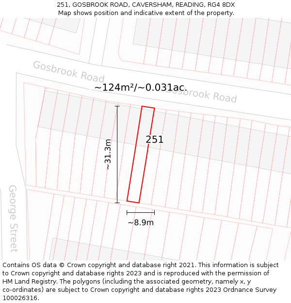 251, GOSBROOK ROAD, CAVERSHAM, READING, RG4 8DX: Plot and title map