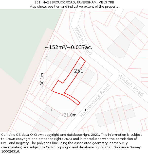 251, HAZEBROUCK ROAD, FAVERSHAM, ME13 7RB: Plot and title map