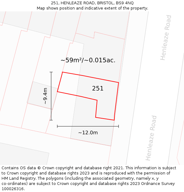 251, HENLEAZE ROAD, BRISTOL, BS9 4NQ: Plot and title map