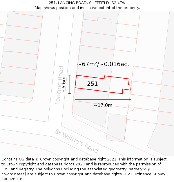 251, LANCING ROAD, SHEFFIELD, S2 4EW: Plot and title map