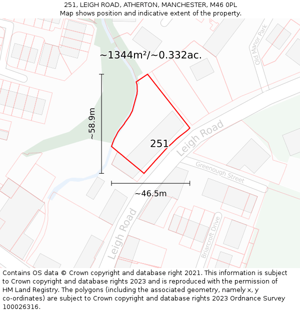 251, LEIGH ROAD, ATHERTON, MANCHESTER, M46 0PL: Plot and title map