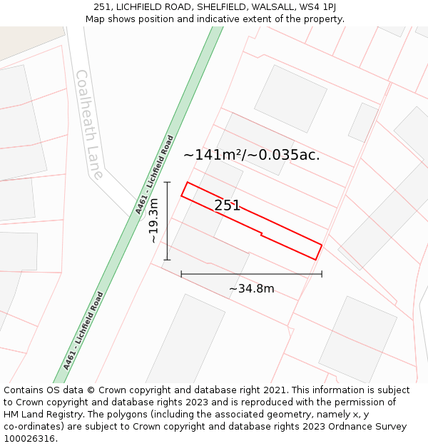 251, LICHFIELD ROAD, SHELFIELD, WALSALL, WS4 1PJ: Plot and title map