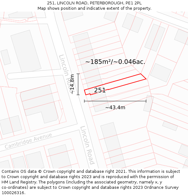 251, LINCOLN ROAD, PETERBOROUGH, PE1 2PL: Plot and title map