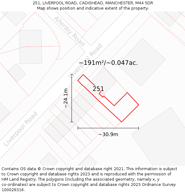 251, LIVERPOOL ROAD, CADISHEAD, MANCHESTER, M44 5DR: Plot and title map