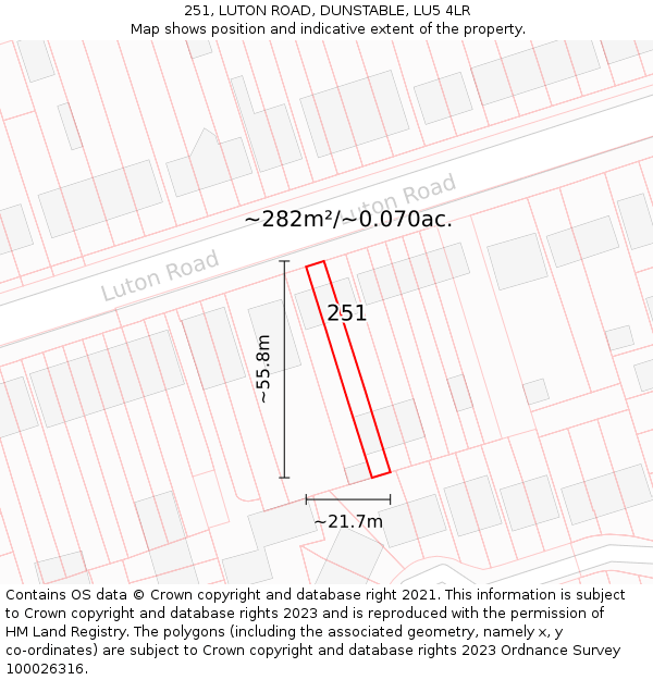 251, LUTON ROAD, DUNSTABLE, LU5 4LR: Plot and title map