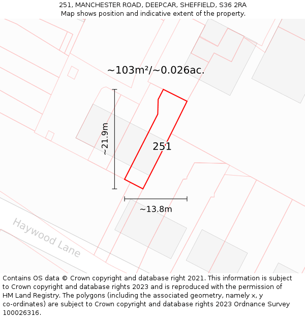 251, MANCHESTER ROAD, DEEPCAR, SHEFFIELD, S36 2RA: Plot and title map