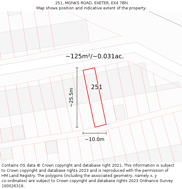 251, MONKS ROAD, EXETER, EX4 7BN: Plot and title map