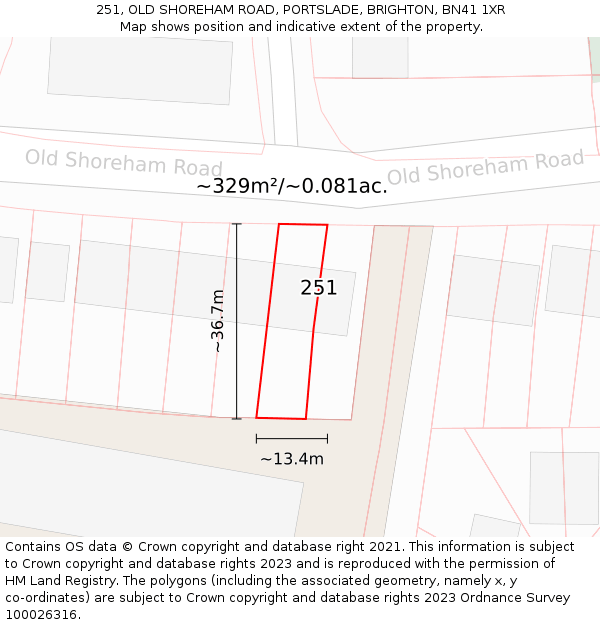 251, OLD SHOREHAM ROAD, PORTSLADE, BRIGHTON, BN41 1XR: Plot and title map
