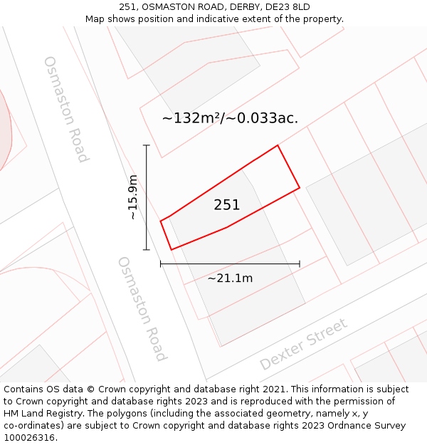 251, OSMASTON ROAD, DERBY, DE23 8LD: Plot and title map
