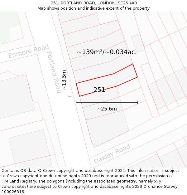 251, PORTLAND ROAD, LONDON, SE25 4XB: Plot and title map