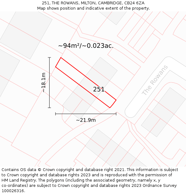 251, THE ROWANS, MILTON, CAMBRIDGE, CB24 6ZA: Plot and title map