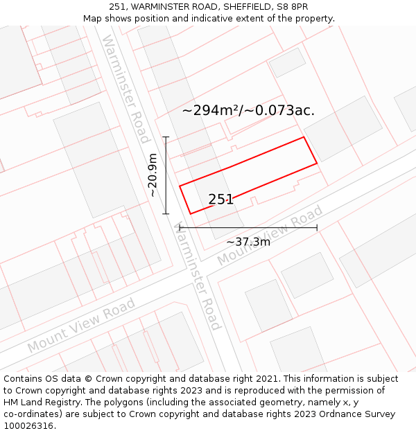 251, WARMINSTER ROAD, SHEFFIELD, S8 8PR: Plot and title map