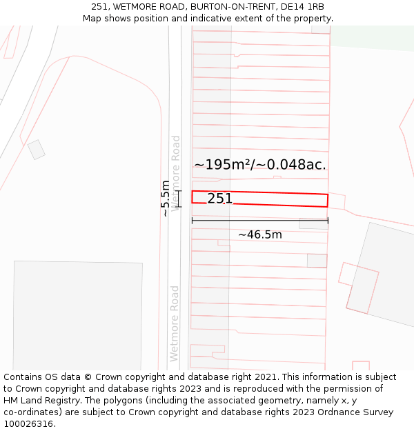 251, WETMORE ROAD, BURTON-ON-TRENT, DE14 1RB: Plot and title map