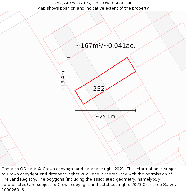 252, ARKWRIGHTS, HARLOW, CM20 3NE: Plot and title map