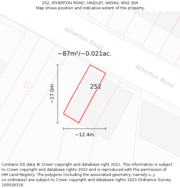 252, ATHERTON ROAD, HINDLEY, WIGAN, WN2 3XA: Plot and title map