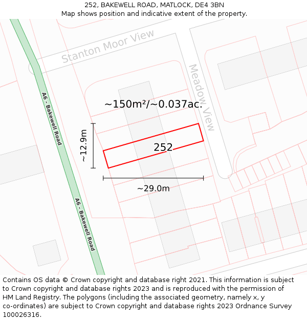252, BAKEWELL ROAD, MATLOCK, DE4 3BN: Plot and title map