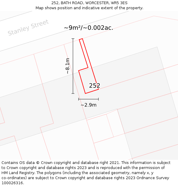 252, BATH ROAD, WORCESTER, WR5 3ES: Plot and title map