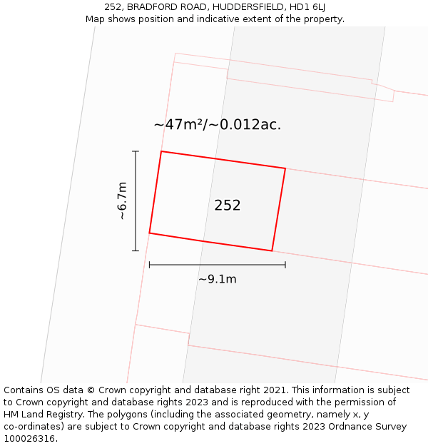 252, BRADFORD ROAD, HUDDERSFIELD, HD1 6LJ: Plot and title map