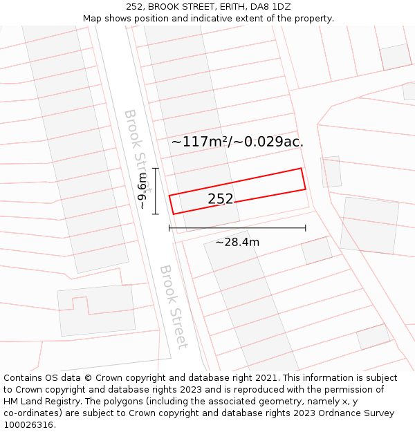 252, BROOK STREET, ERITH, DA8 1DZ: Plot and title map