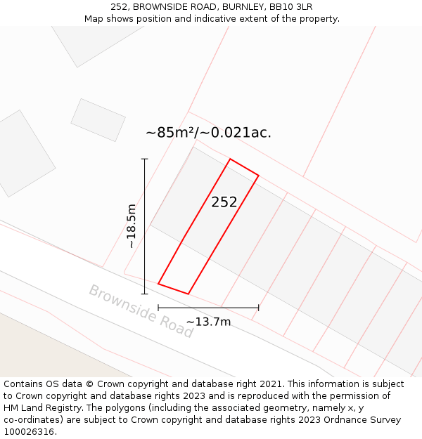 252, BROWNSIDE ROAD, BURNLEY, BB10 3LR: Plot and title map