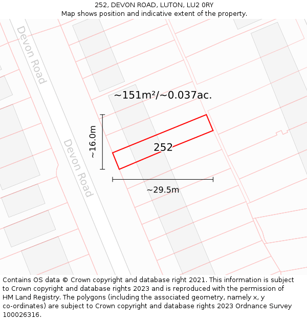 252, DEVON ROAD, LUTON, LU2 0RY: Plot and title map