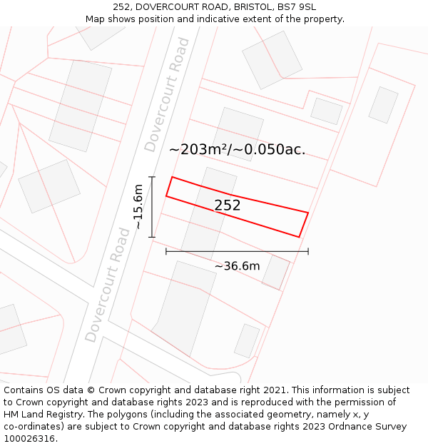252, DOVERCOURT ROAD, BRISTOL, BS7 9SL: Plot and title map