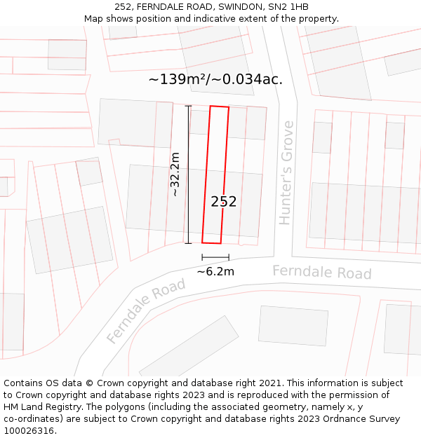 252, FERNDALE ROAD, SWINDON, SN2 1HB: Plot and title map