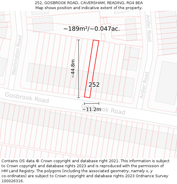 252, GOSBROOK ROAD, CAVERSHAM, READING, RG4 8EA: Plot and title map