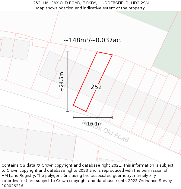 252, HALIFAX OLD ROAD, BIRKBY, HUDDERSFIELD, HD2 2SN: Plot and title map