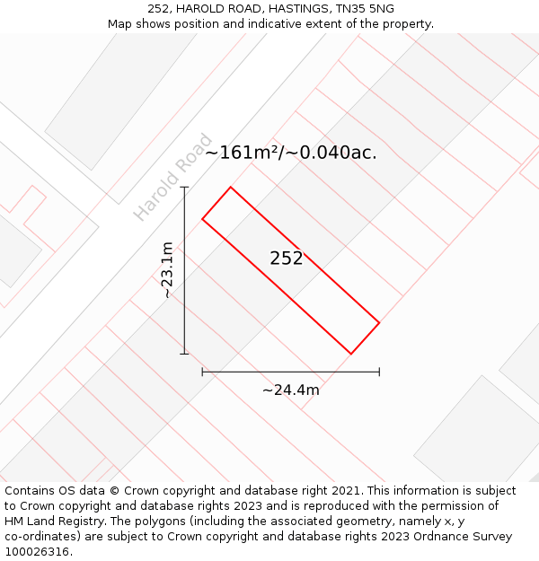 252, HAROLD ROAD, HASTINGS, TN35 5NG: Plot and title map