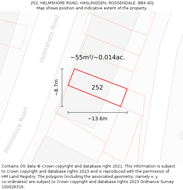 252, HELMSHORE ROAD, HASLINGDEN, ROSSENDALE, BB4 4DJ: Plot and title map