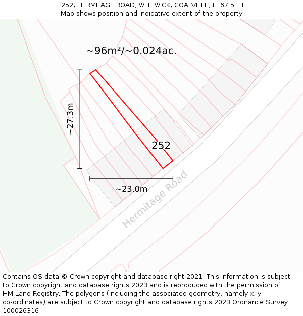 252, HERMITAGE ROAD, WHITWICK, COALVILLE, LE67 5EH: Plot and title map