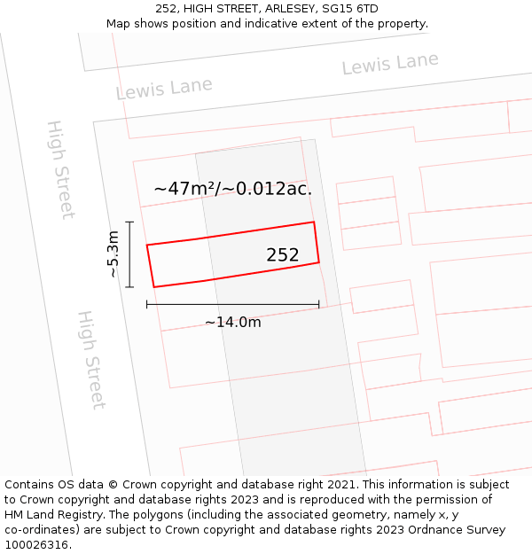 252, HIGH STREET, ARLESEY, SG15 6TD: Plot and title map