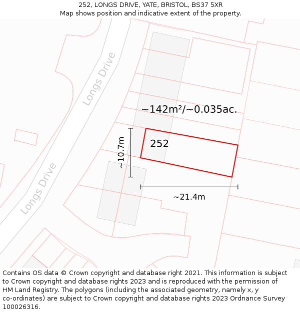 252, LONGS DRIVE, YATE, BRISTOL, BS37 5XR: Plot and title map