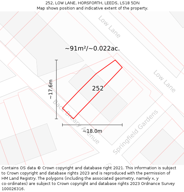 252, LOW LANE, HORSFORTH, LEEDS, LS18 5DN: Plot and title map