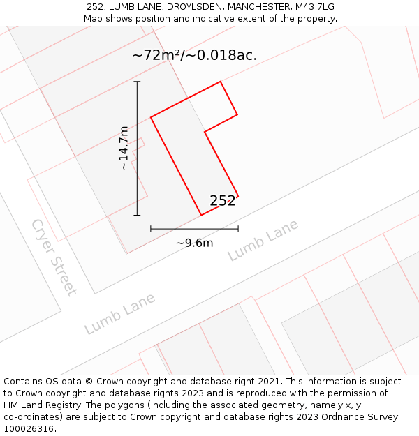 252, LUMB LANE, DROYLSDEN, MANCHESTER, M43 7LG: Plot and title map