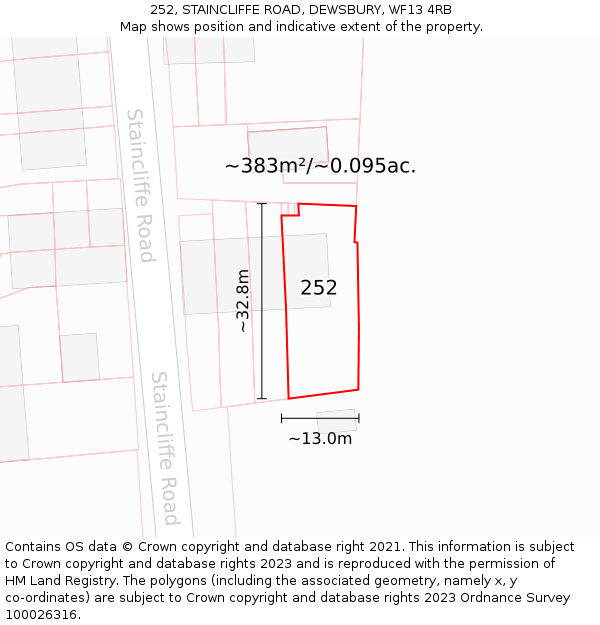 252, STAINCLIFFE ROAD, DEWSBURY, WF13 4RB: Plot and title map