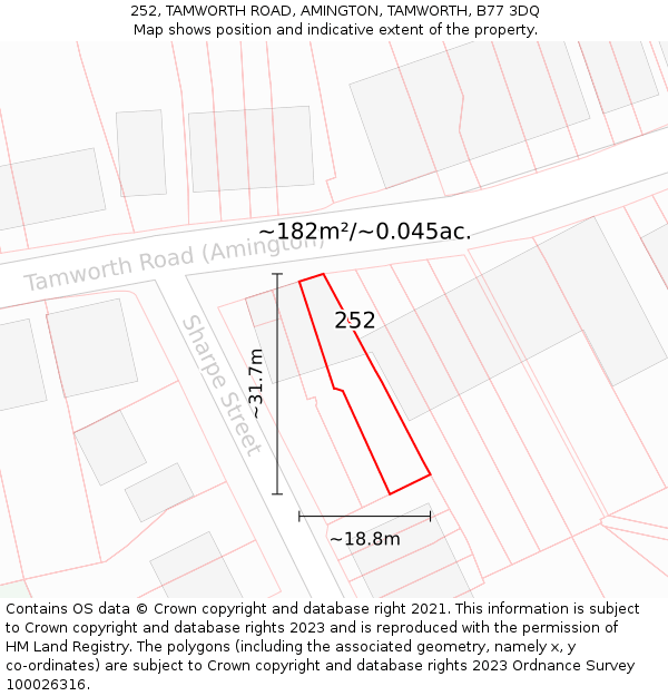 252, TAMWORTH ROAD, AMINGTON, TAMWORTH, B77 3DQ: Plot and title map