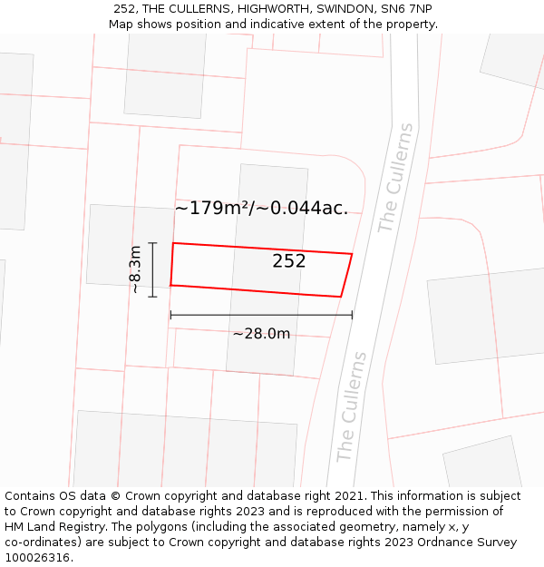 252, THE CULLERNS, HIGHWORTH, SWINDON, SN6 7NP: Plot and title map