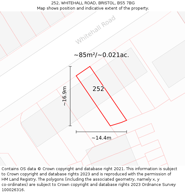 252, WHITEHALL ROAD, BRISTOL, BS5 7BG: Plot and title map