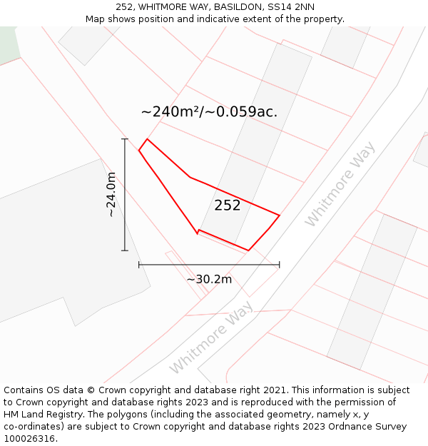 252, WHITMORE WAY, BASILDON, SS14 2NN: Plot and title map