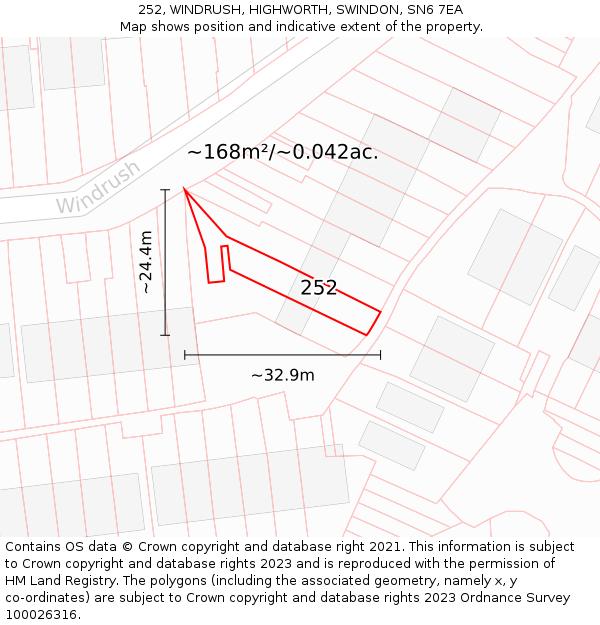252, WINDRUSH, HIGHWORTH, SWINDON, SN6 7EA: Plot and title map