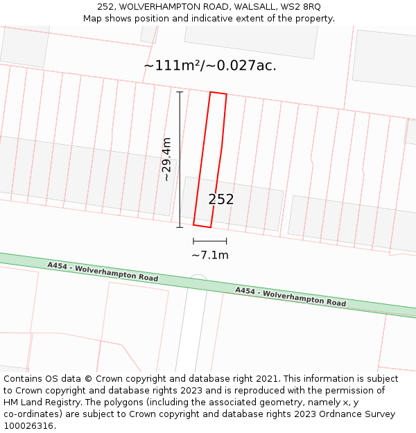 252, WOLVERHAMPTON ROAD, WALSALL, WS2 8RQ: Plot and title map