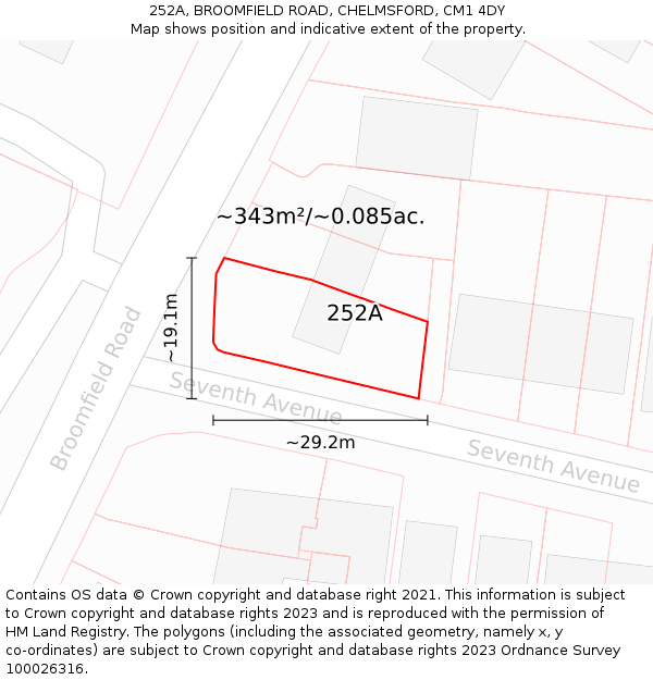 252A, BROOMFIELD ROAD, CHELMSFORD, CM1 4DY: Plot and title map