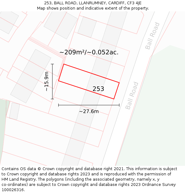 253, BALL ROAD, LLANRUMNEY, CARDIFF, CF3 4JE: Plot and title map