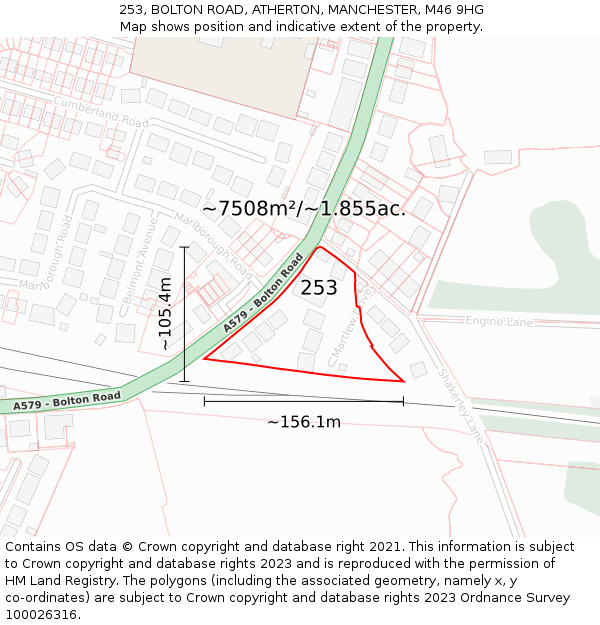 253, BOLTON ROAD, ATHERTON, MANCHESTER, M46 9HG: Plot and title map