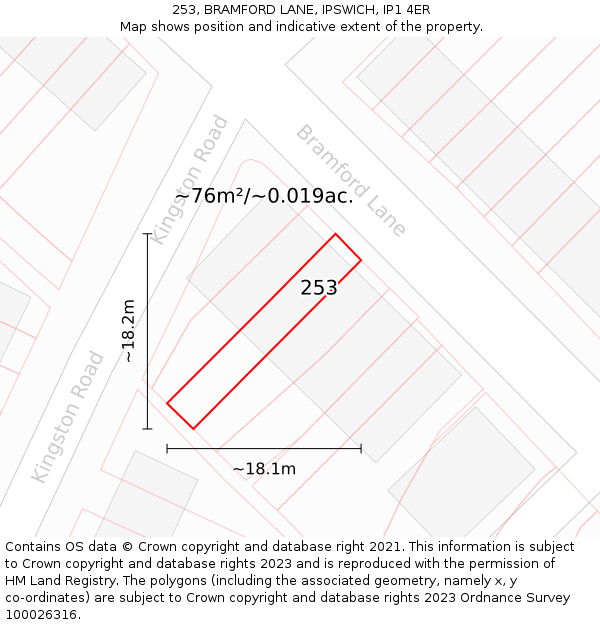 253, BRAMFORD LANE, IPSWICH, IP1 4ER: Plot and title map