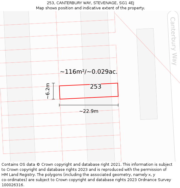 253, CANTERBURY WAY, STEVENAGE, SG1 4EJ: Plot and title map