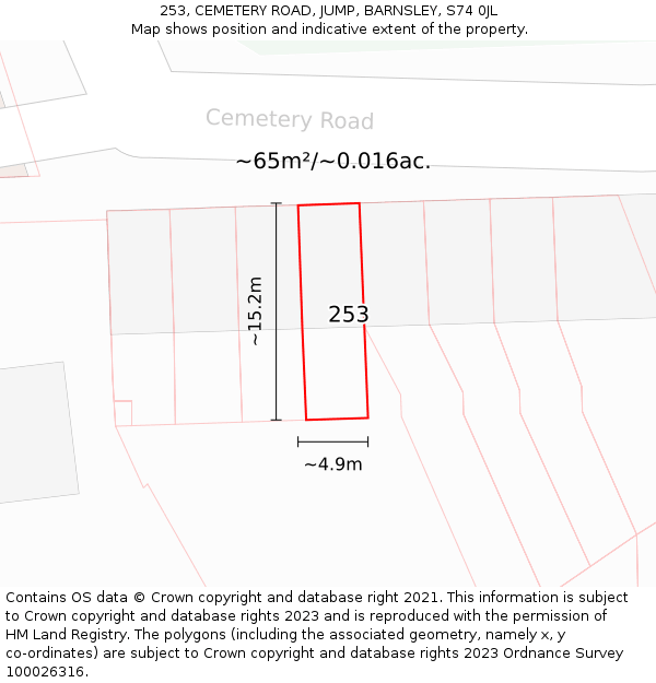 253, CEMETERY ROAD, JUMP, BARNSLEY, S74 0JL: Plot and title map