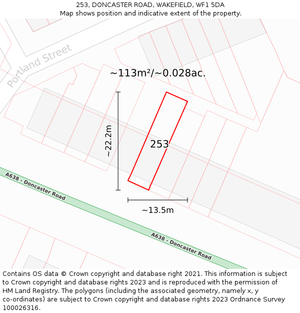 253, DONCASTER ROAD, WAKEFIELD, WF1 5DA: Plot and title map